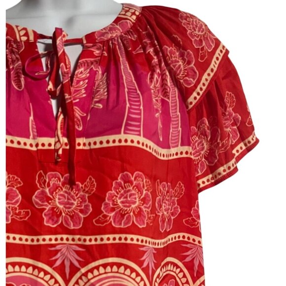 Cupcakes And Cashmere Womens Floral Tropical Print Blouse Size S Red Pink - Picture 4 of 8
